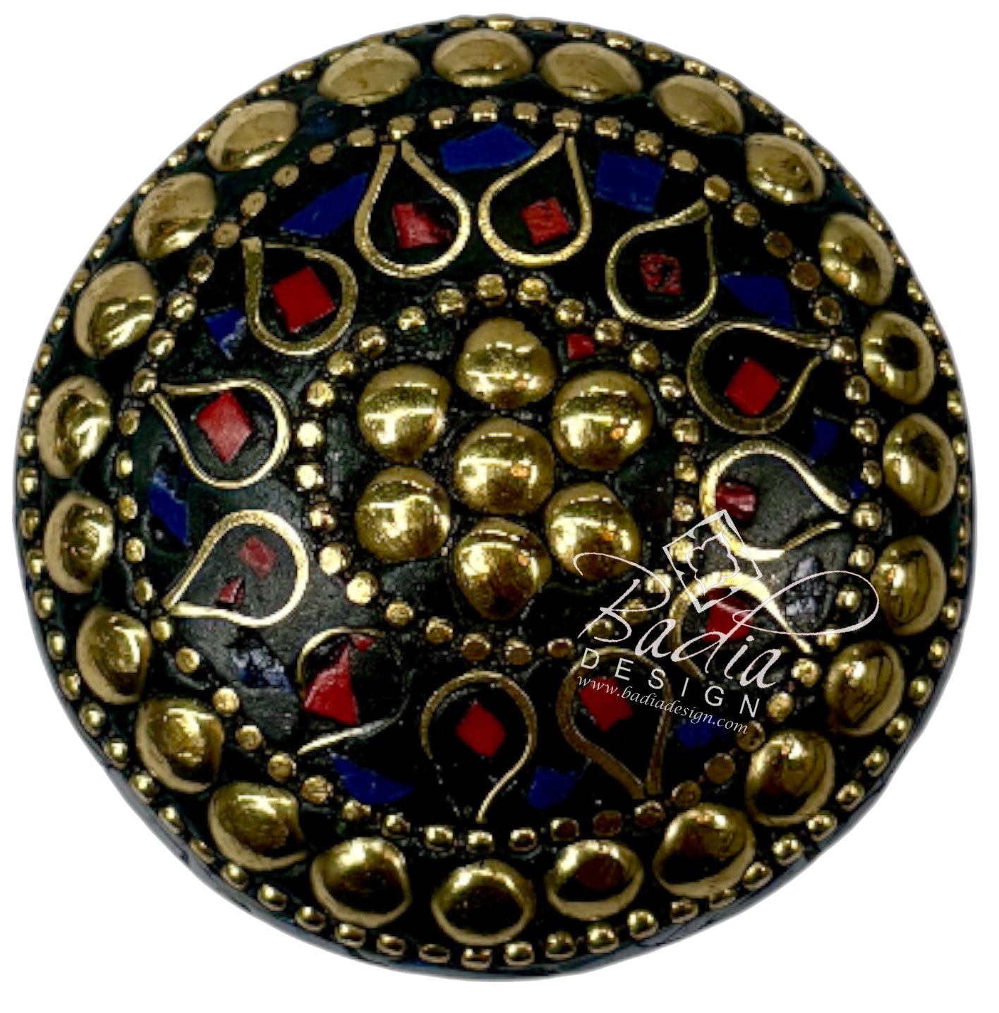 Round Decorative Container in Deep Blue and Gold