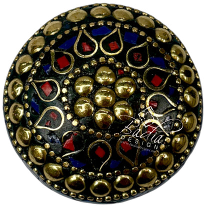 Round Decorative Container in Deep Blue and Gold