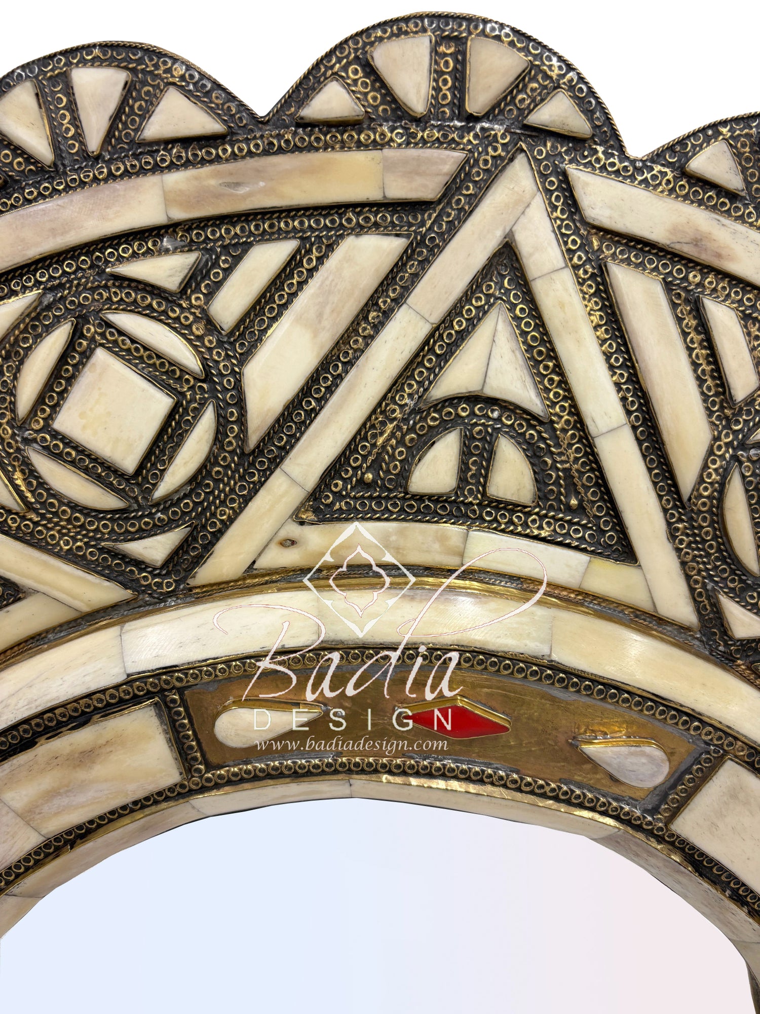 Handcrafted Circular Mirror with Intricate Metal and Bone Detail