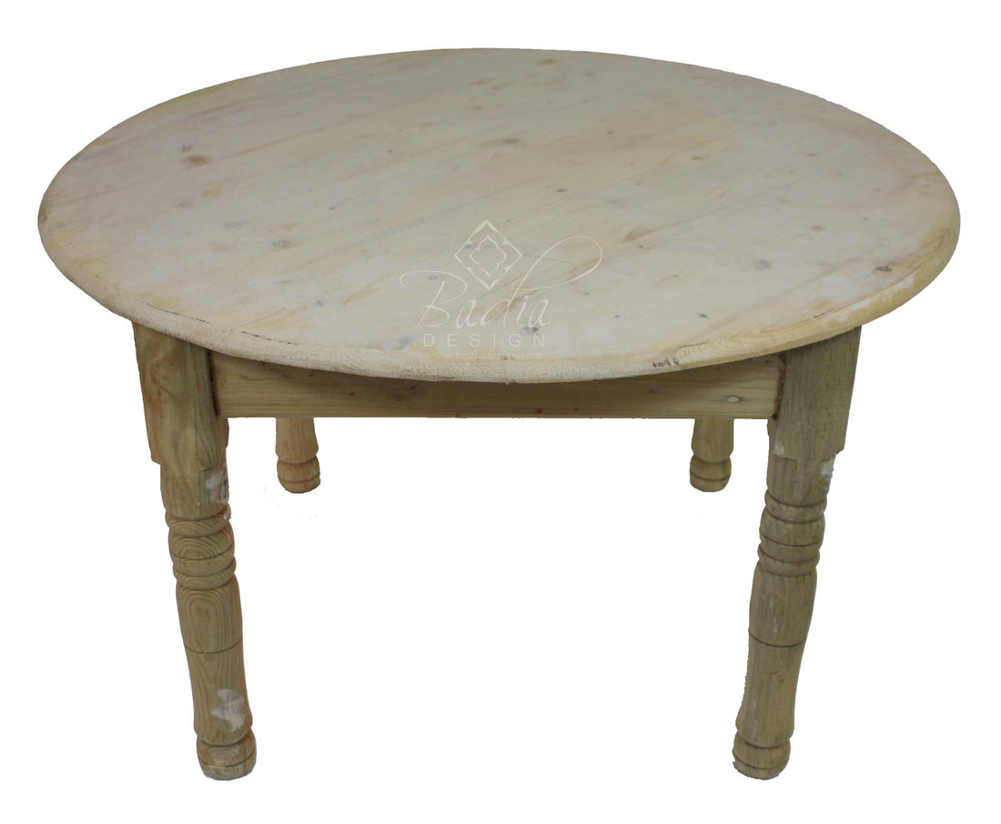 Round Unstained Wooden Coffee Table