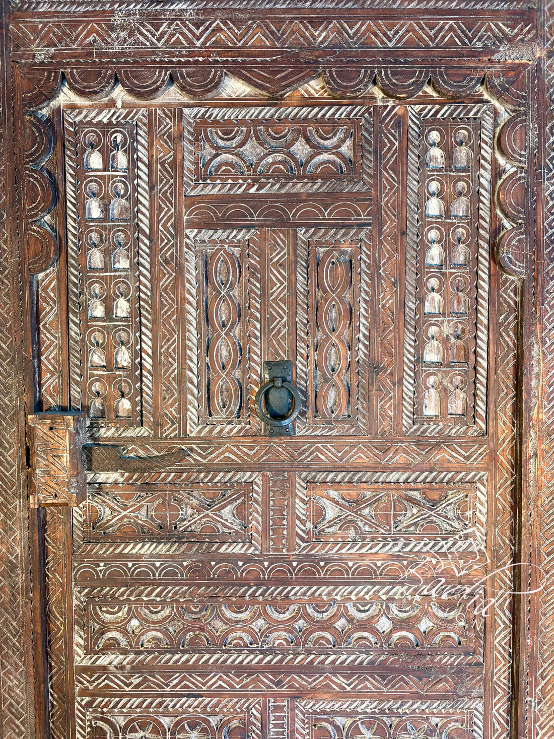 Rustic Decorative Wooden Door with Intricate Carvings