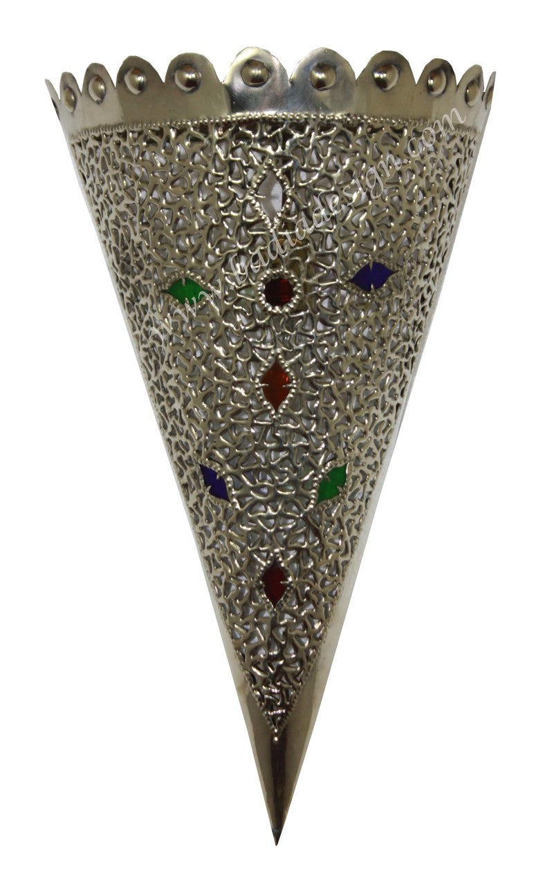 Cone Shaped Silver Wall Sconce with Glass Eyelets