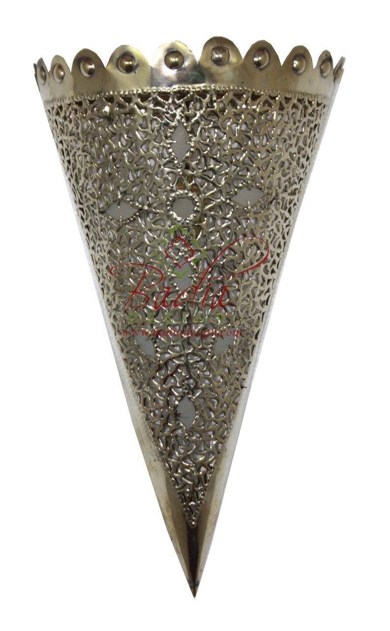 Cone Shaped Silver Wall Sconce with Glass Eyelets