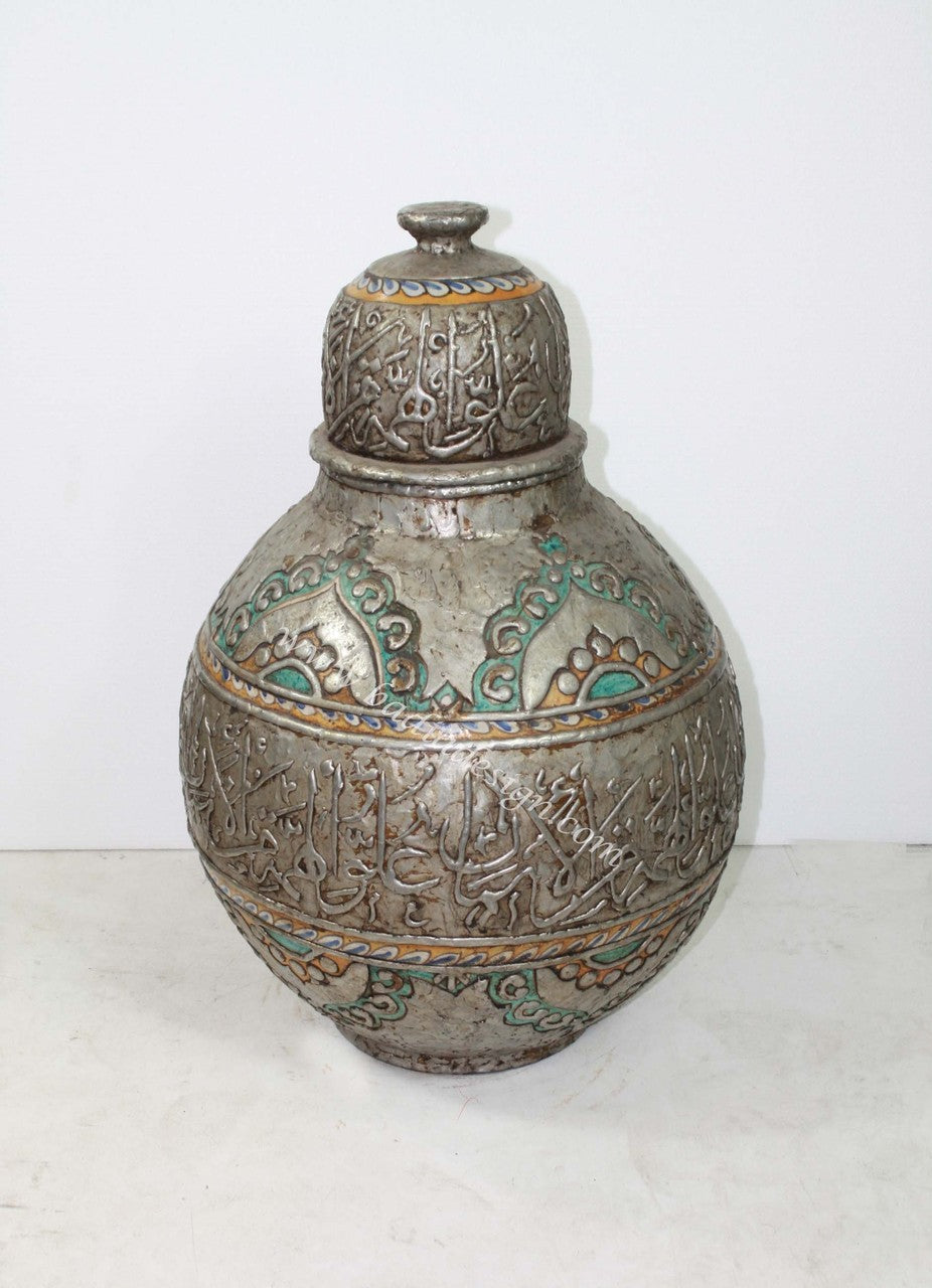 Silver Metal and Ceramic Urn