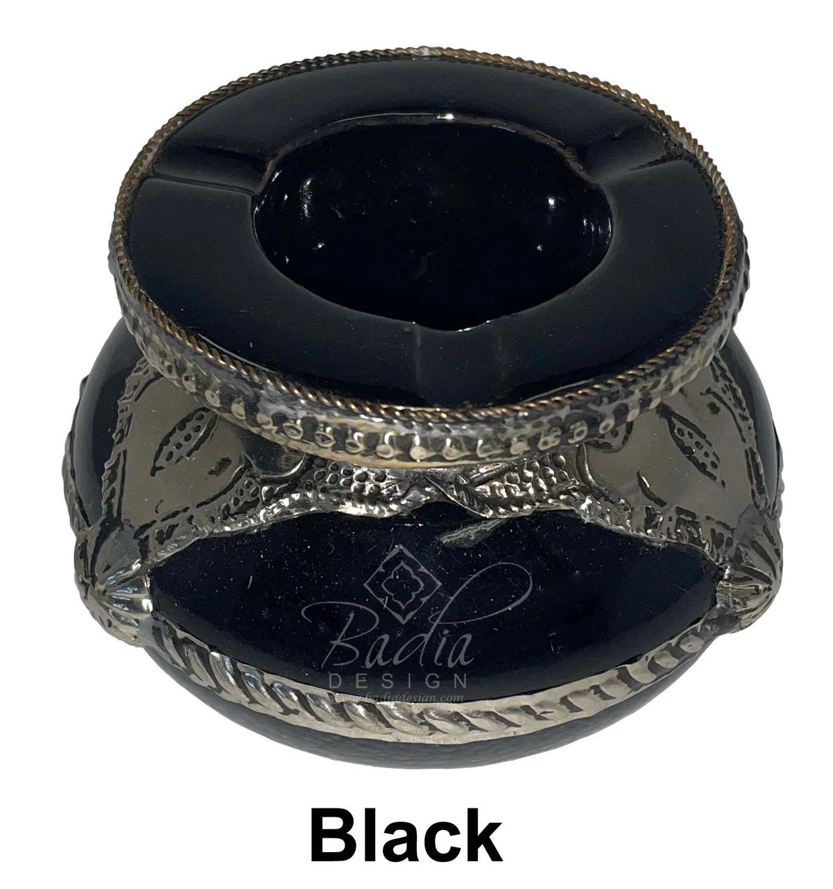 Small Ceramic Ashtray with Metal Design