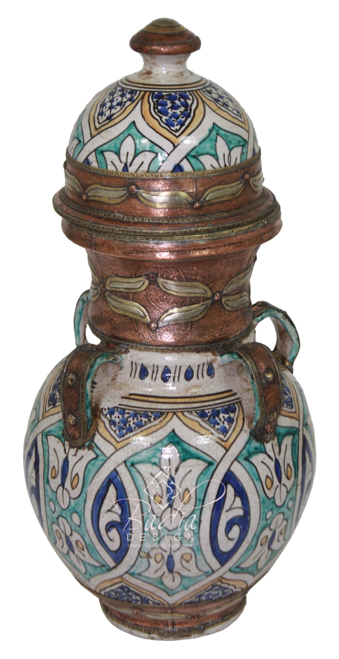 Hand Painted Metal and Ceramic Urn