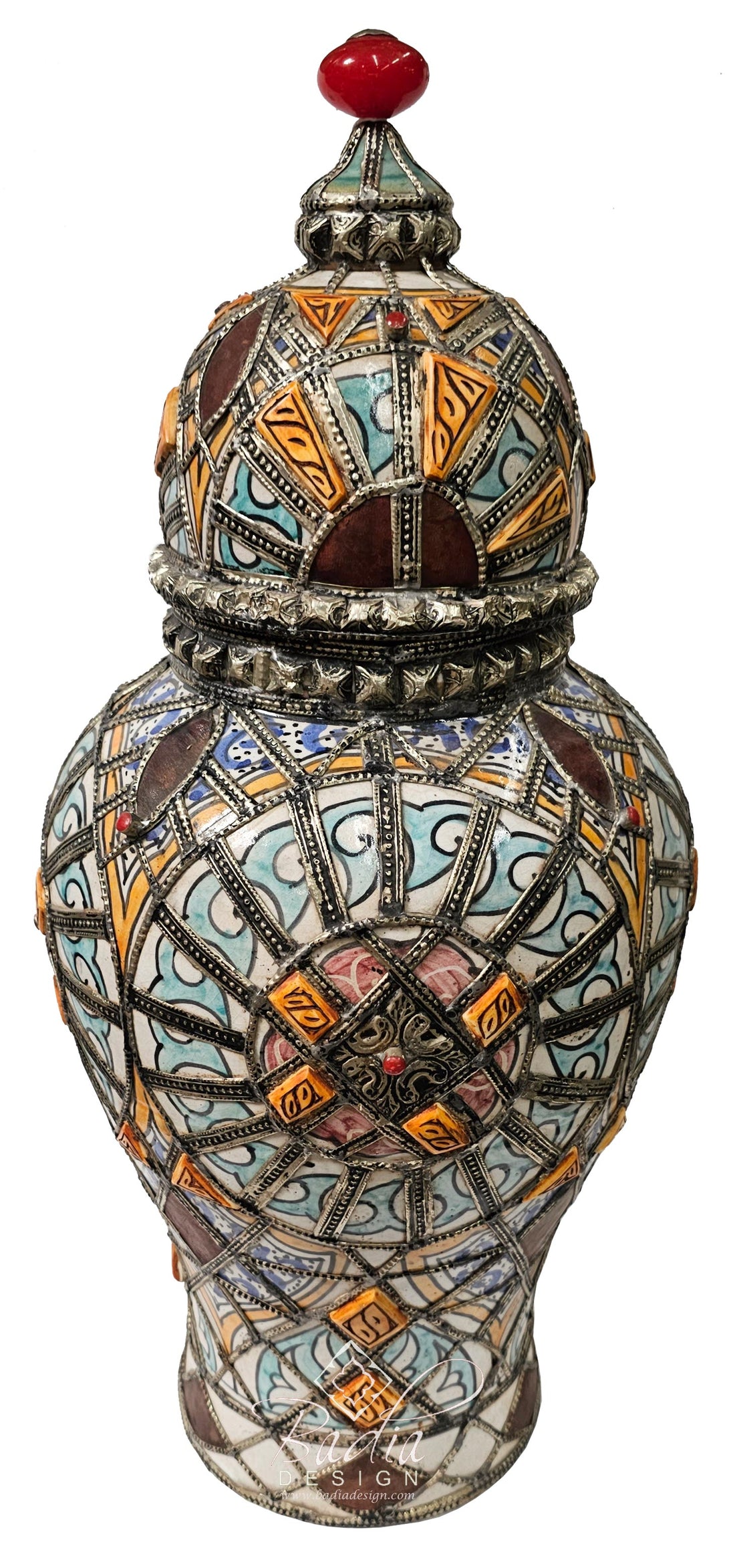 Small Multi-Color Ceramic Metal and Bone Urn