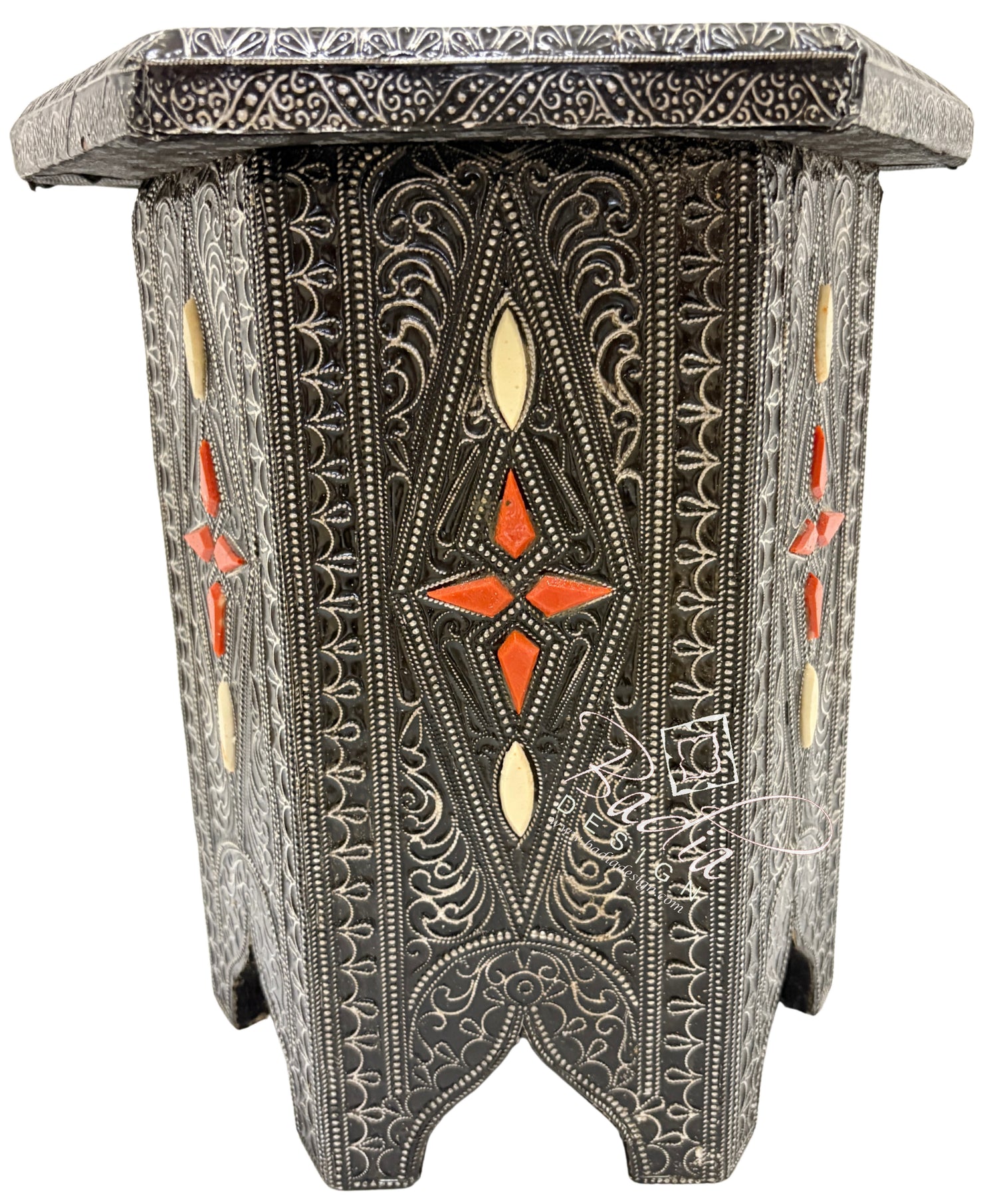 Small Octagon Shaped Metal and Bone Side Table with Glass Top