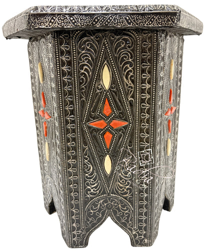 Small Octagon Shaped Metal and Bone Side Table with Glass Top