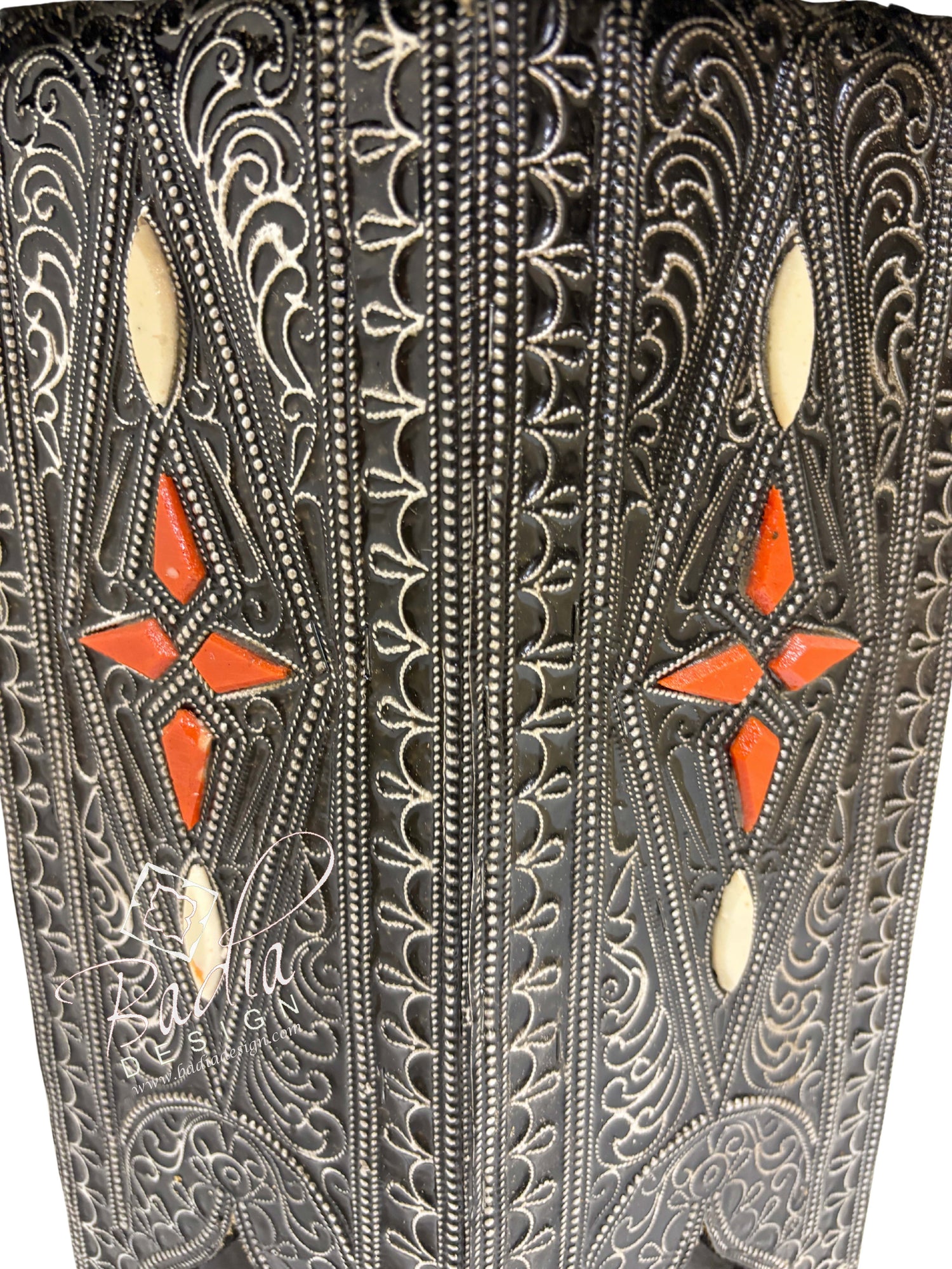 Small Octagon Shaped Metal and Bone Side Table with Glass Top