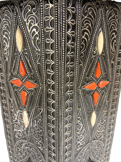 Small Octagon Shaped Metal and Bone Side Table with Glass Top