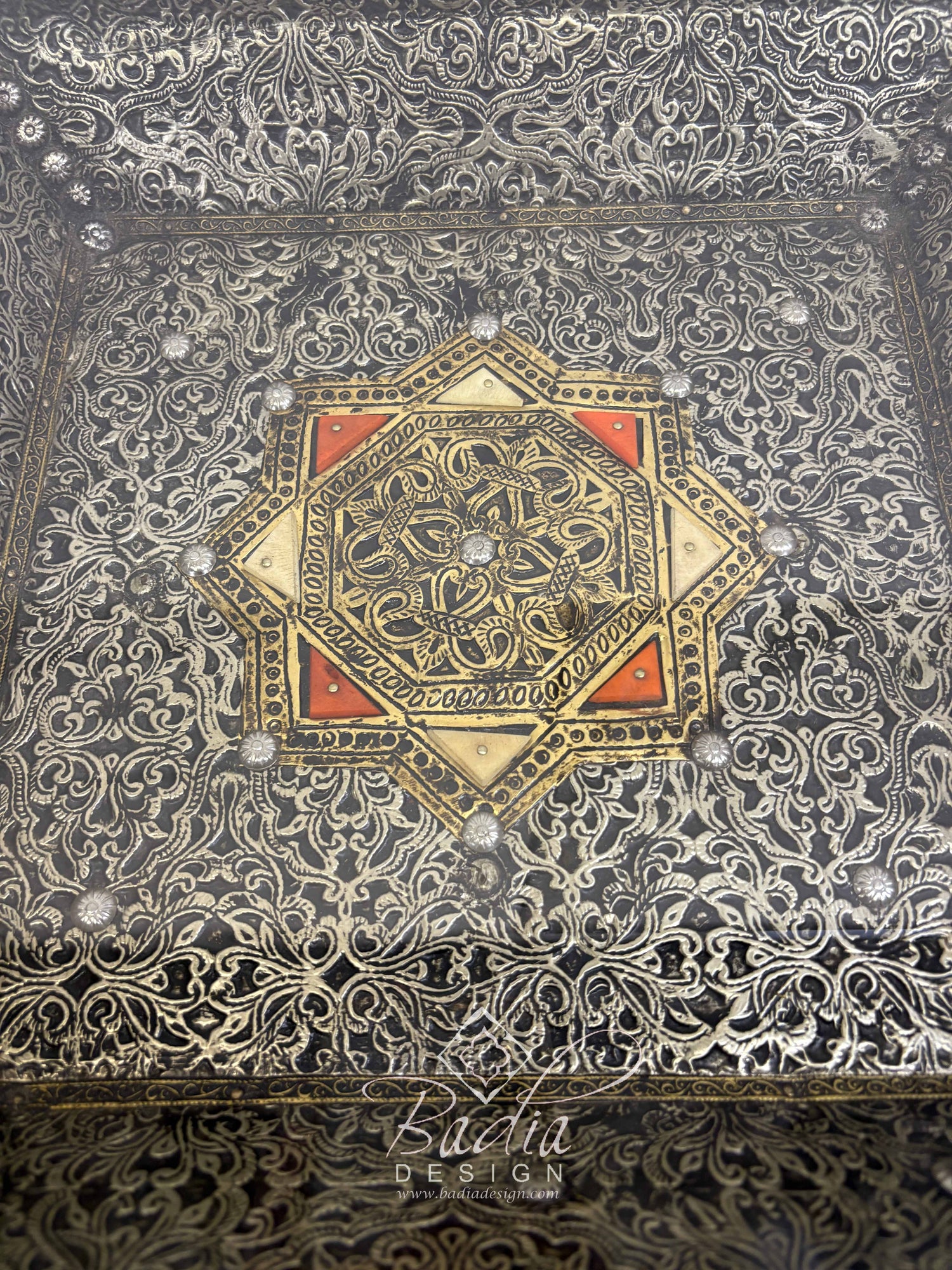Handcrafted Embossed Brass Square Coffee Table