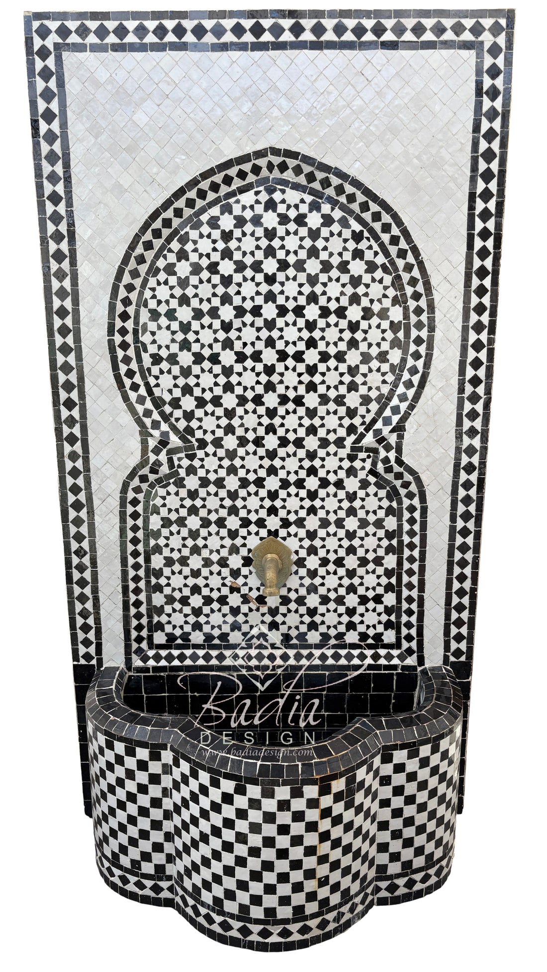 Tall Black and White Moroccan Mosaic Water Fountain