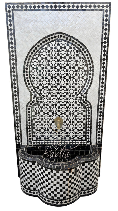 Tall Black and White Moroccan Mosaic Water Fountain