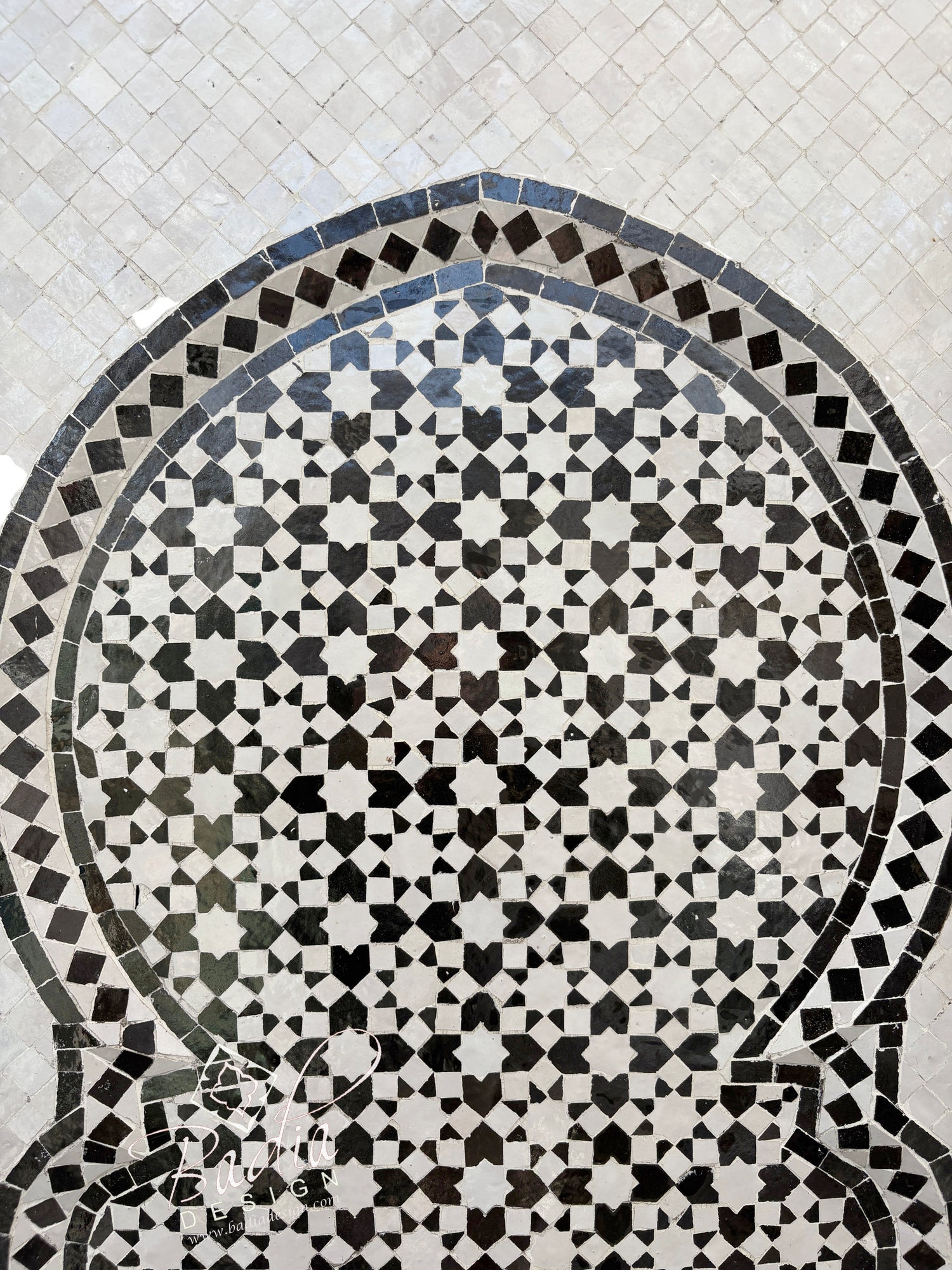 Tall Black and White Mosaic Water Fountain