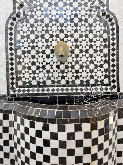 Tall Black and White Mosaic Water Fountain