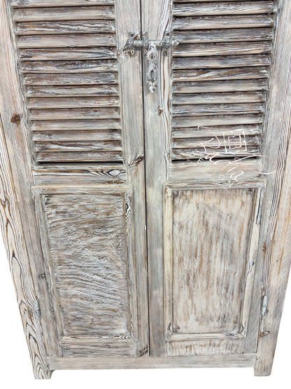 Hand Carved Moroccan Whitewashed Cedar Cabinet