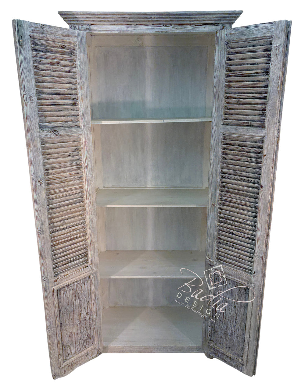 Hand Carved Moroccan Whitewashed Cedar Cabinet