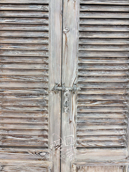 Hand Carved Moroccan Whitewashed Cedar Cabinet