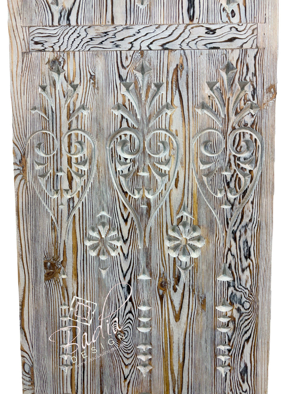 Hand Carved Moroccan Whitewashed Cedar Cabinet