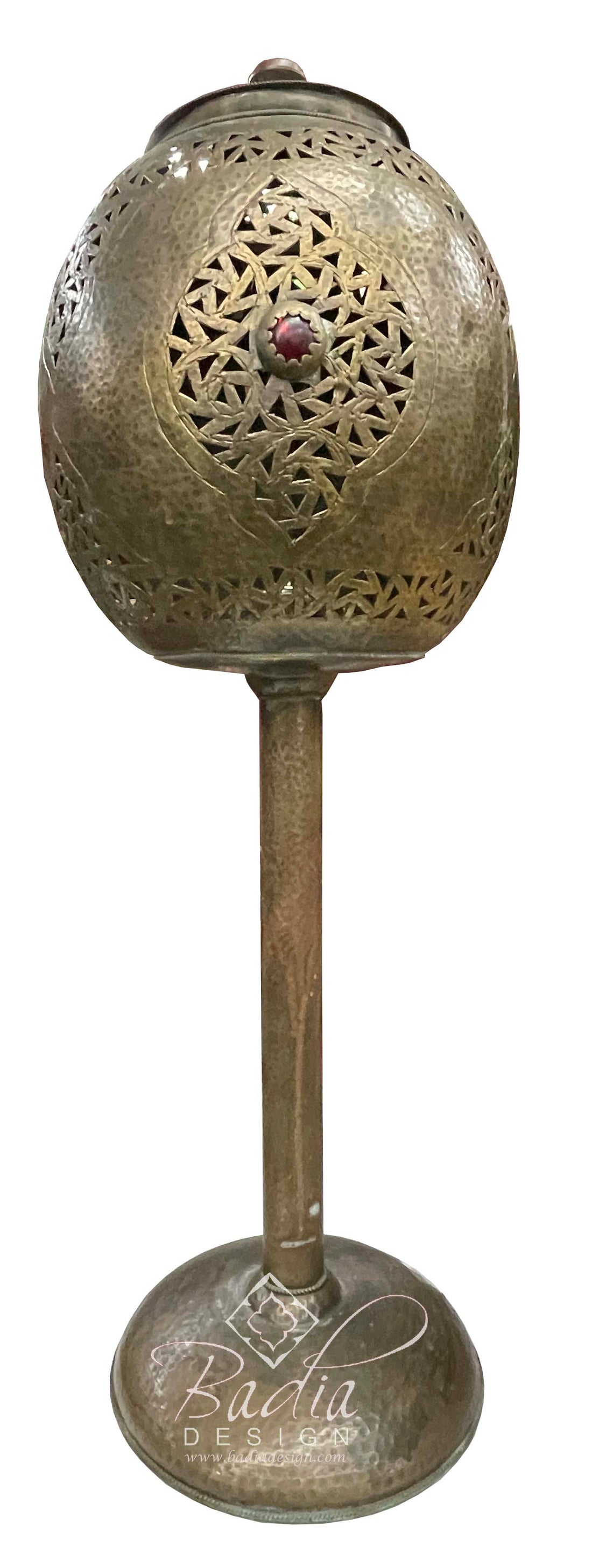 Tall Brass Lamp with Glass Eyelets