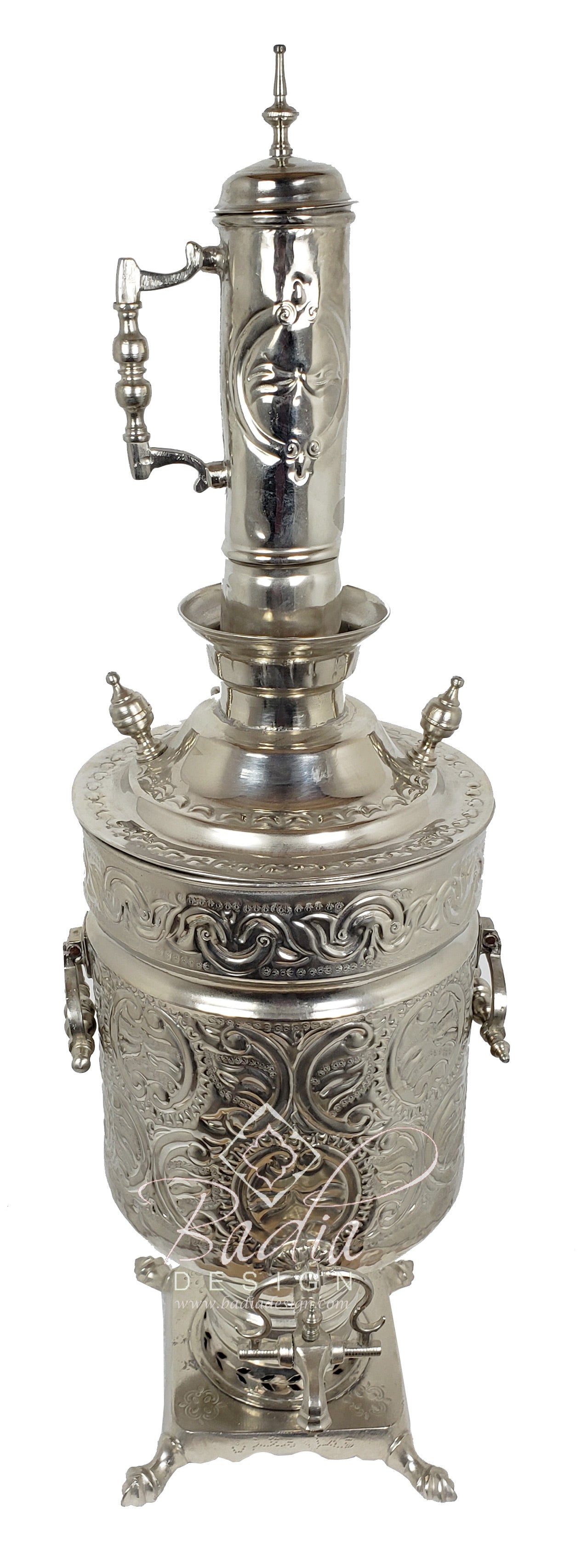 Tall Moroccan Brass Silver Water Container with Spout