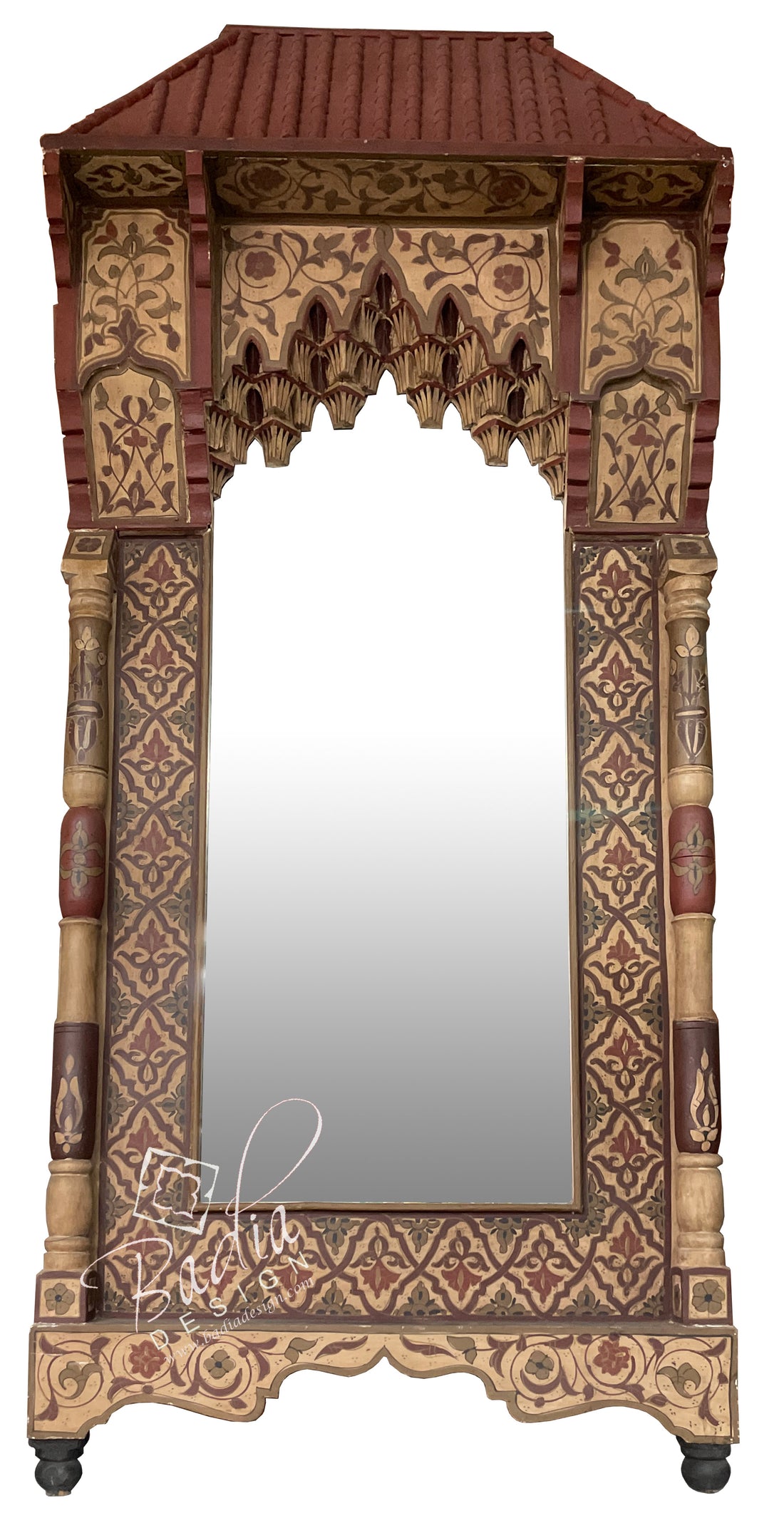 Tall Hand Painted Vintage Hand Carved Wooden Frame Mirror