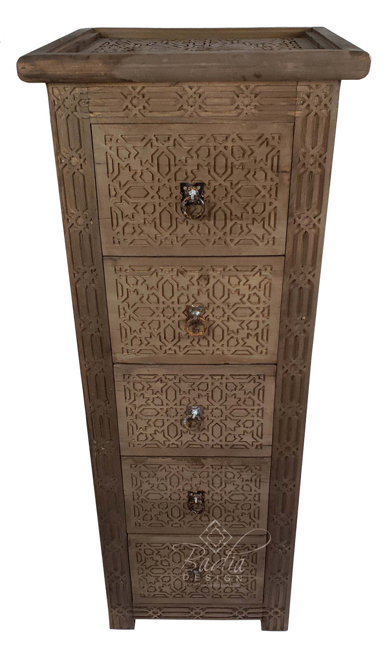 Tall Stained Hand Carved Cedar Wood Cabinet
