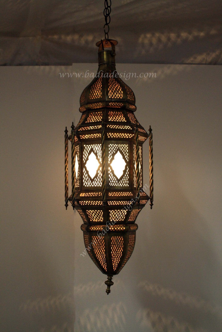 Tall Brass Chandelier with White Glass