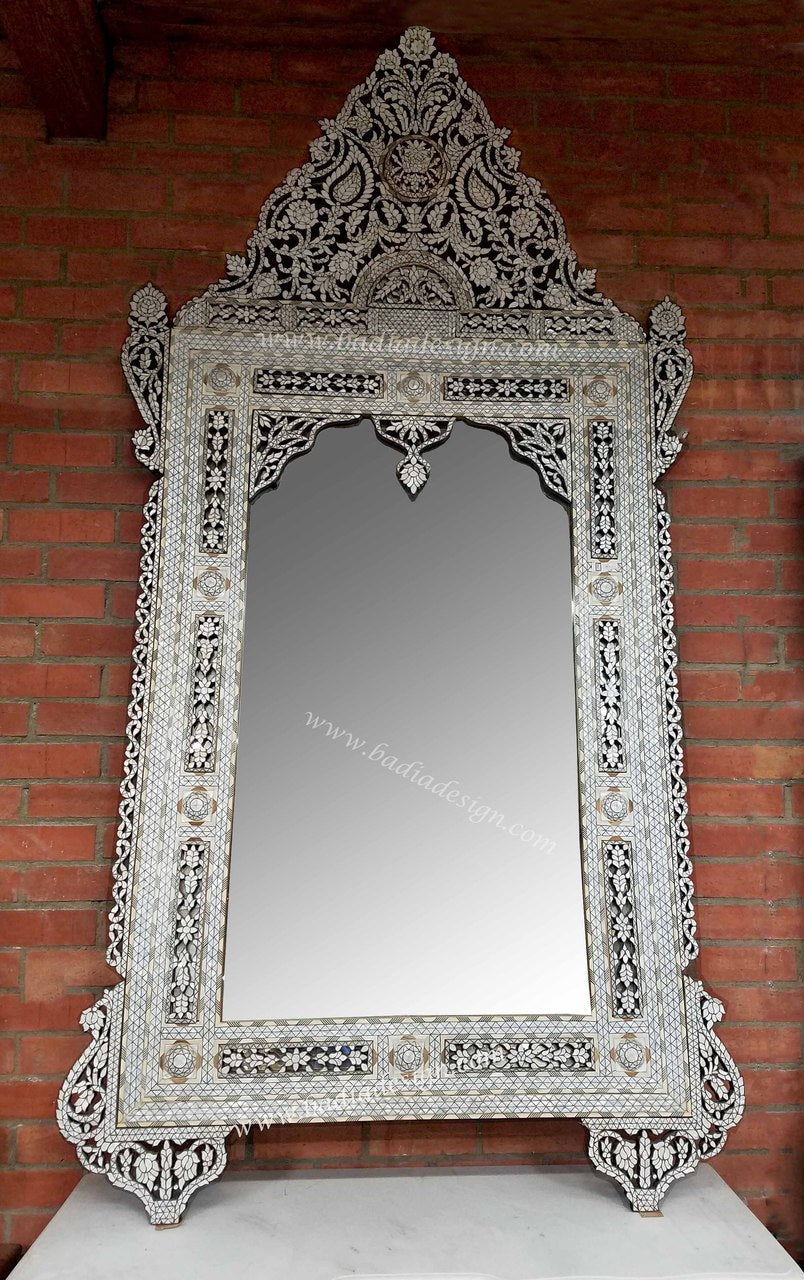 Ornate White Mother of Pearl Inlay Mirror