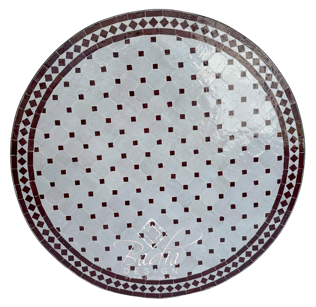 36" Brick Red and Off White Tile Table Top