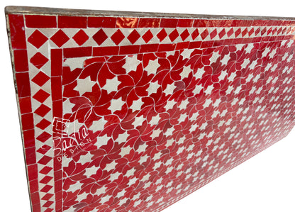 40"W x 80"L Red and White Intricate Rectangular Tile Table Top