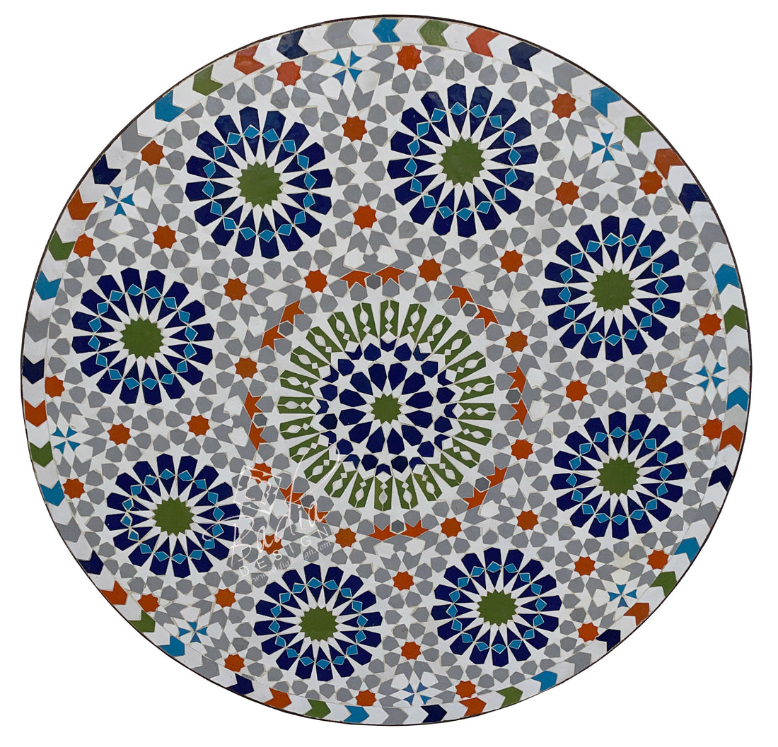 32" Moroccan Intricately Designed Round Tile Table Top