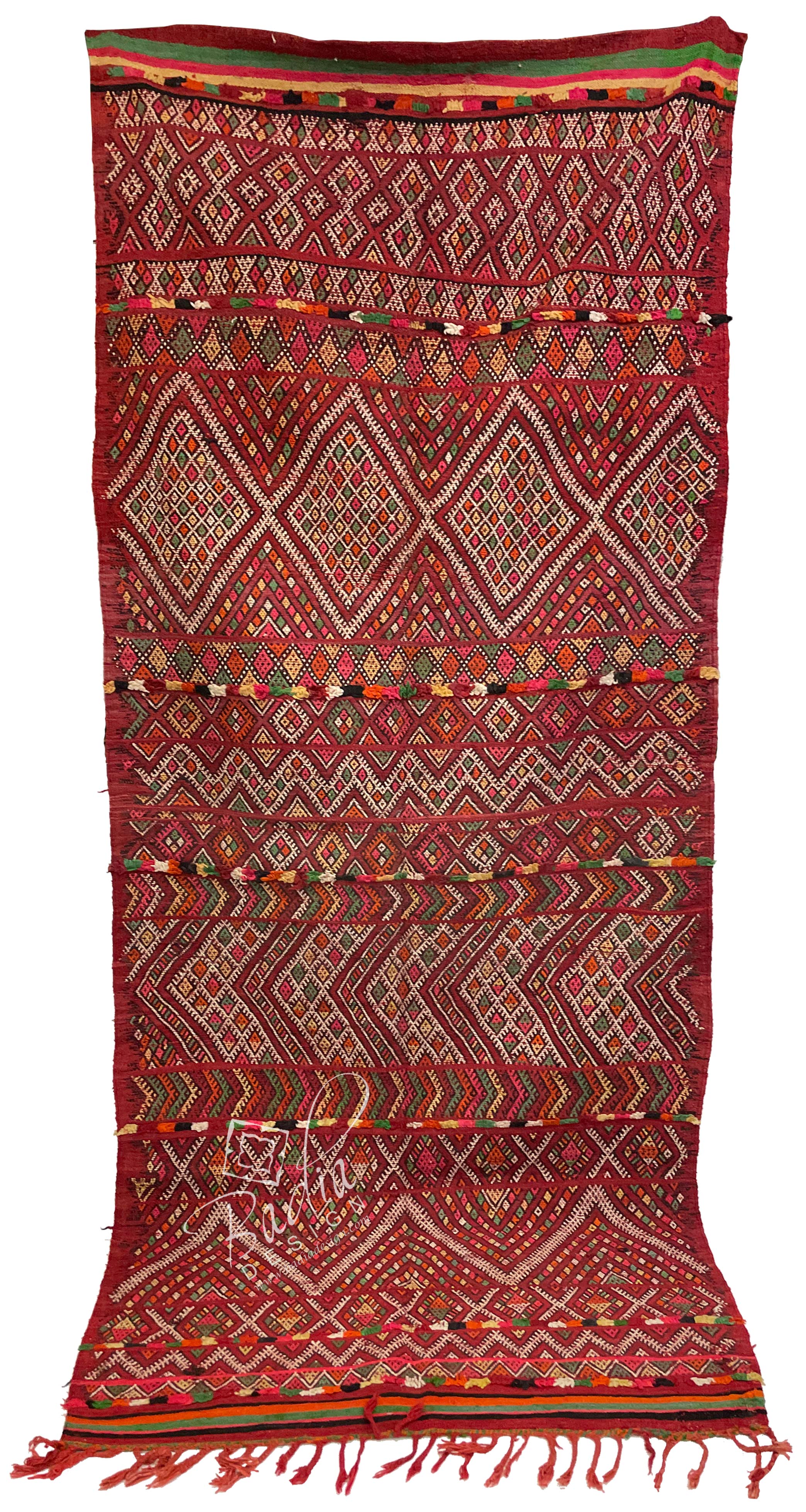Long Red Multi-Color Handmade Moroccan Kilim Rug