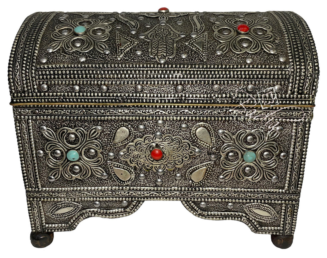 Vintage Moroccan Metal and Bone Inaly Box