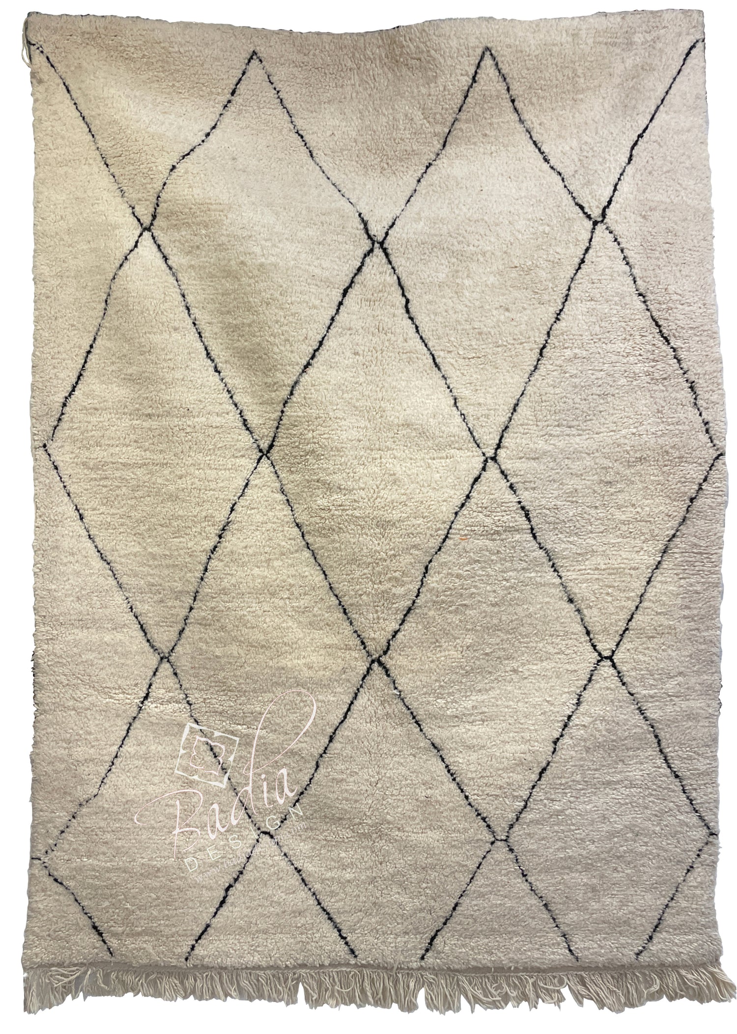 Small Cream Color Moroccan Rug with Geometric Designs