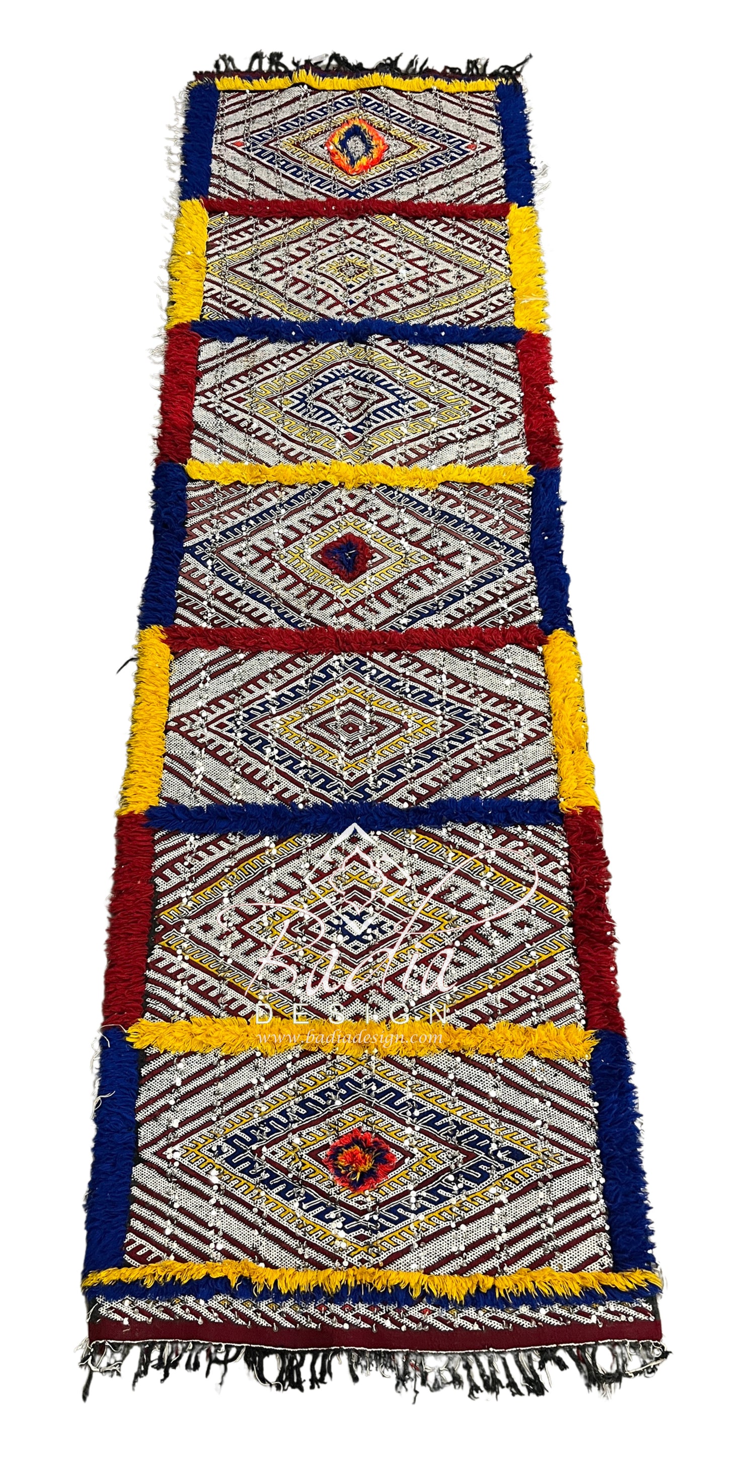 Traditional Multi-Color Moroccan Runner Rug with Diamond Patterns