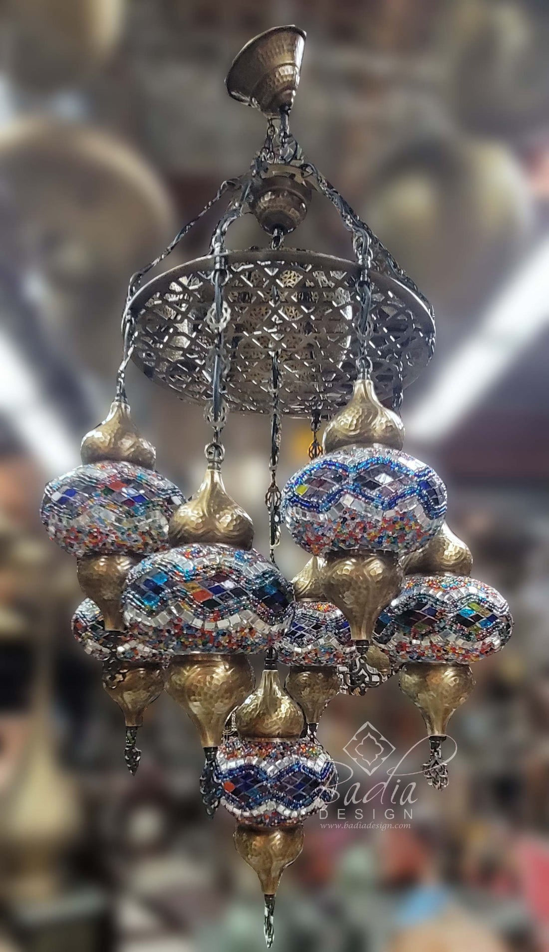 Turkish Moroccan Chandelier with Multi-Color Glass Globes