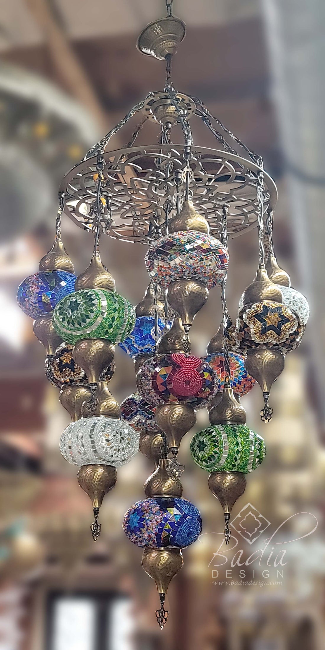 Turkish Moroccan Chandelier with Multi-Color Glass Globes