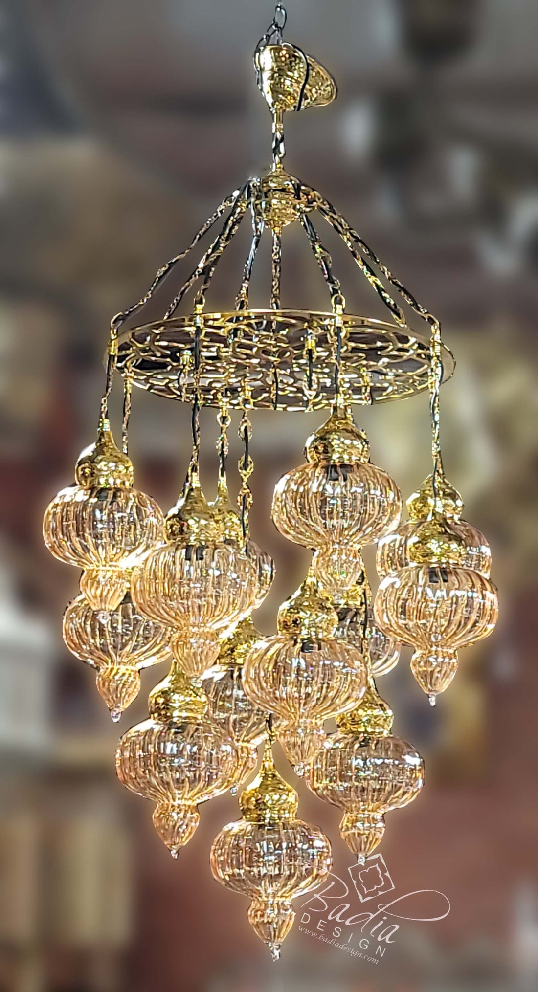 Turkish Style Amber Color Pyrex Glass Chandelier