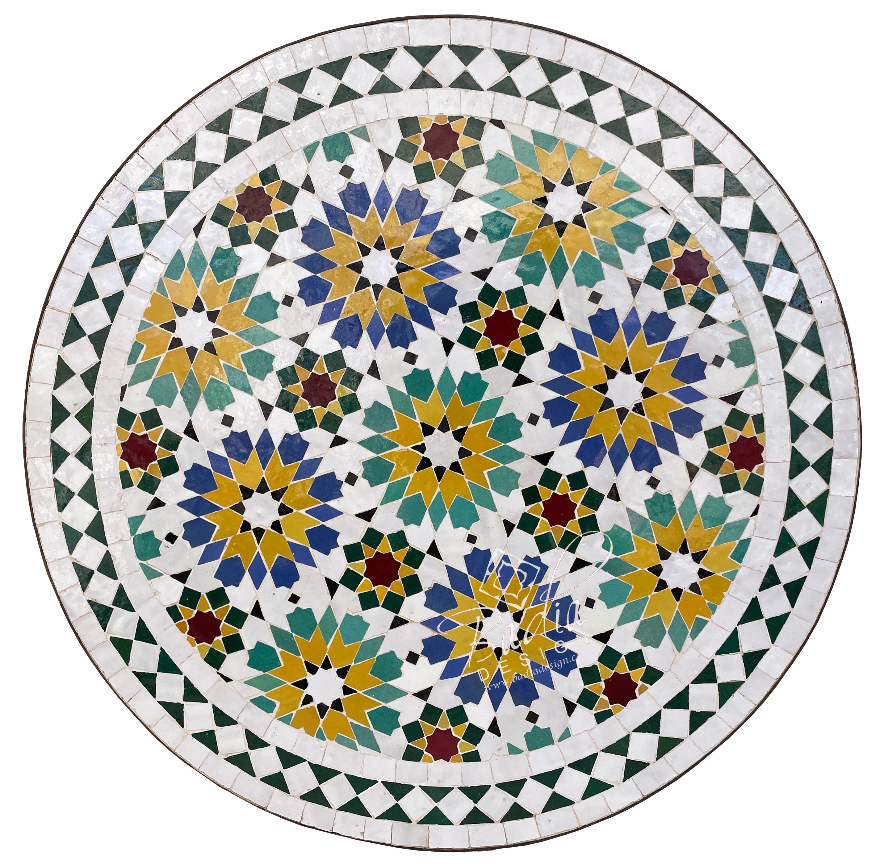 Multi Colored Tile Table Moroccan White Multi-Color Round Tile Table Top with Intricate Design ...