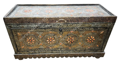 Vintage Embossed Metal and Orange Bone Inlay Trunk