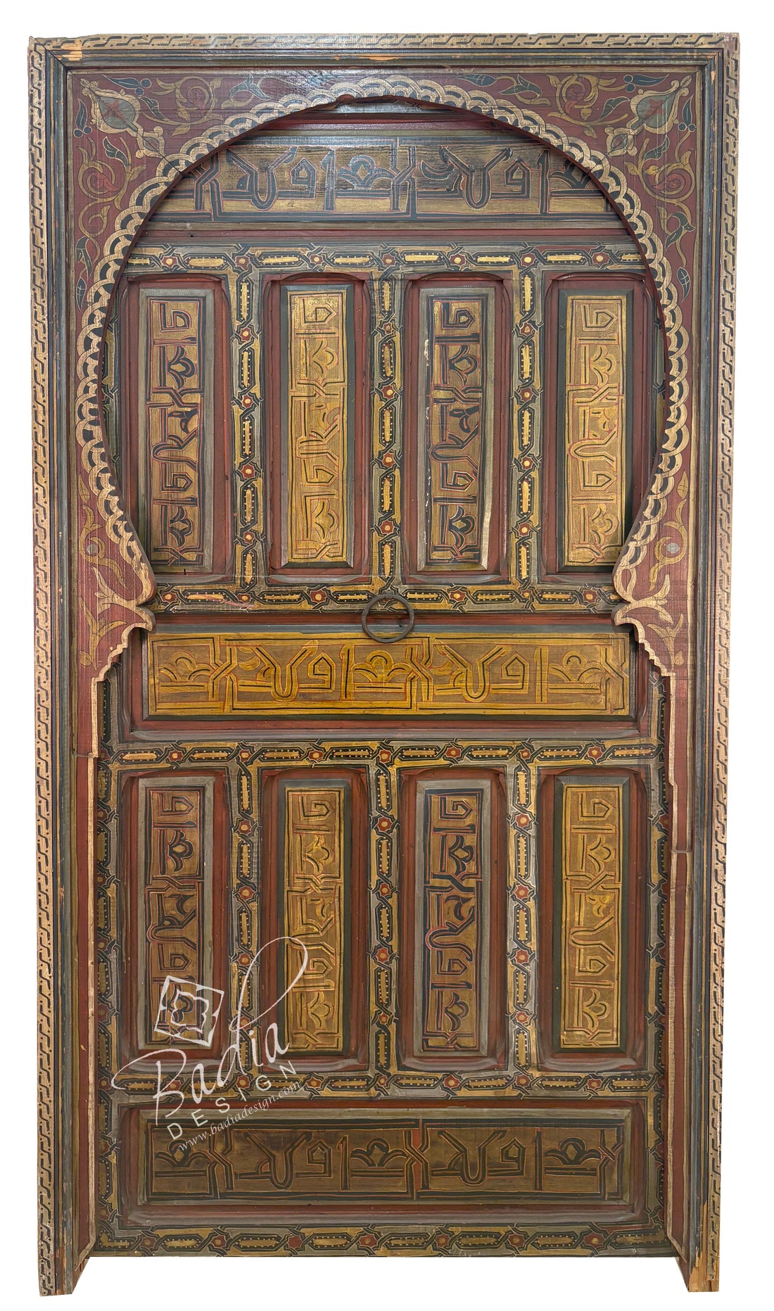 Vintage Moroccan Multi-Color Hand Painted Wooden Door