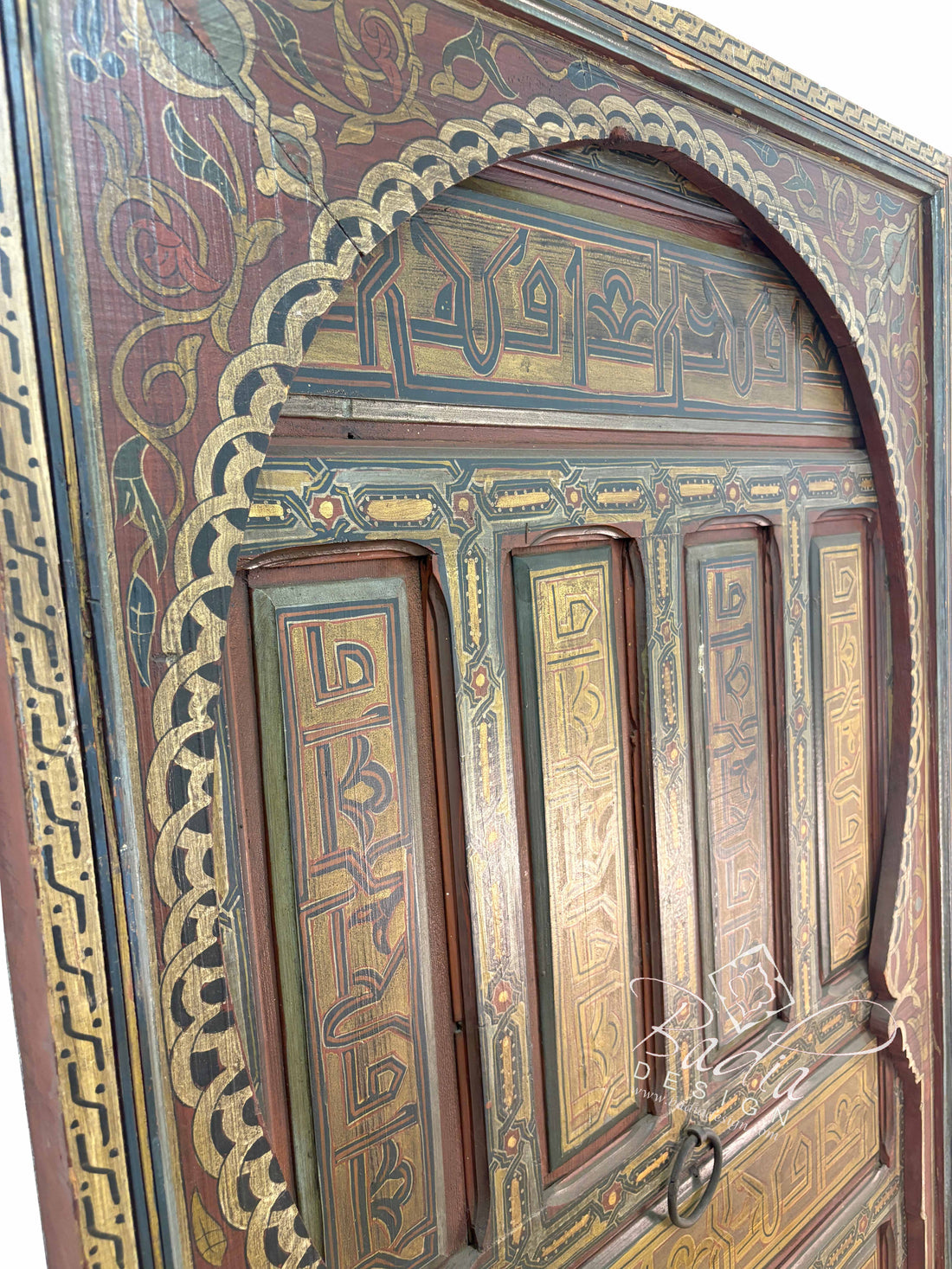 Vintage Moroccan Multi-Color Hand Painted Wooden Door
