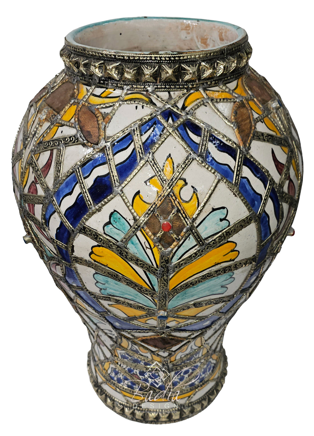 Multi-Color Vintage Metal and Ceramic Urn