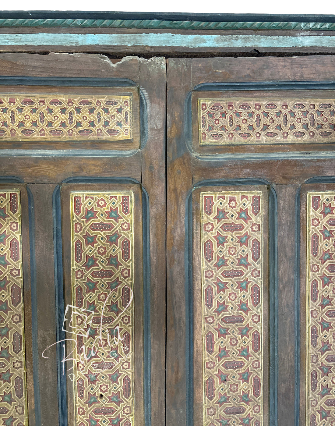 Vintage Red Hand Painted Wooden Door