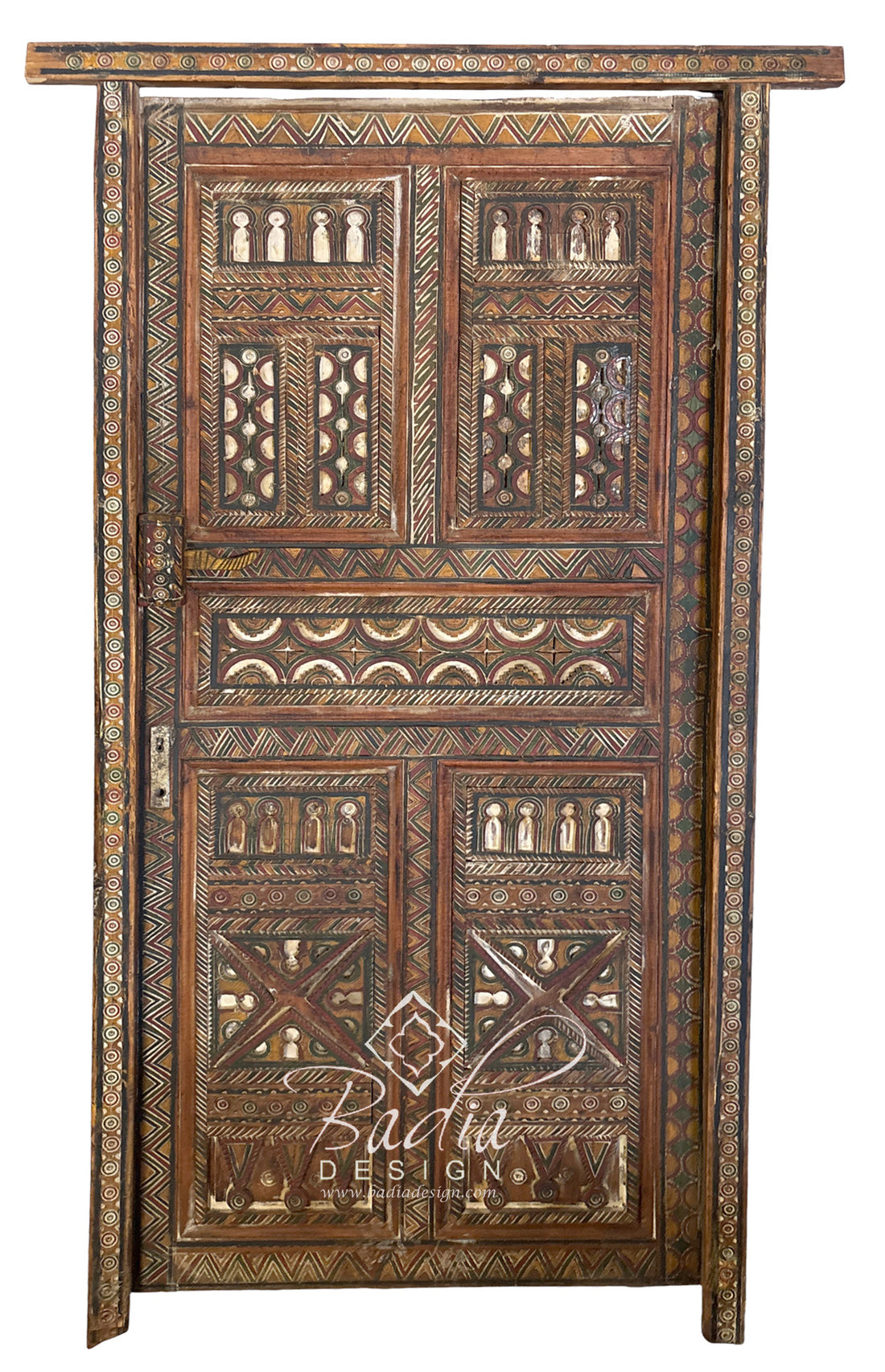 Vintage Wooden Door with Hand Painted Geometric Designs