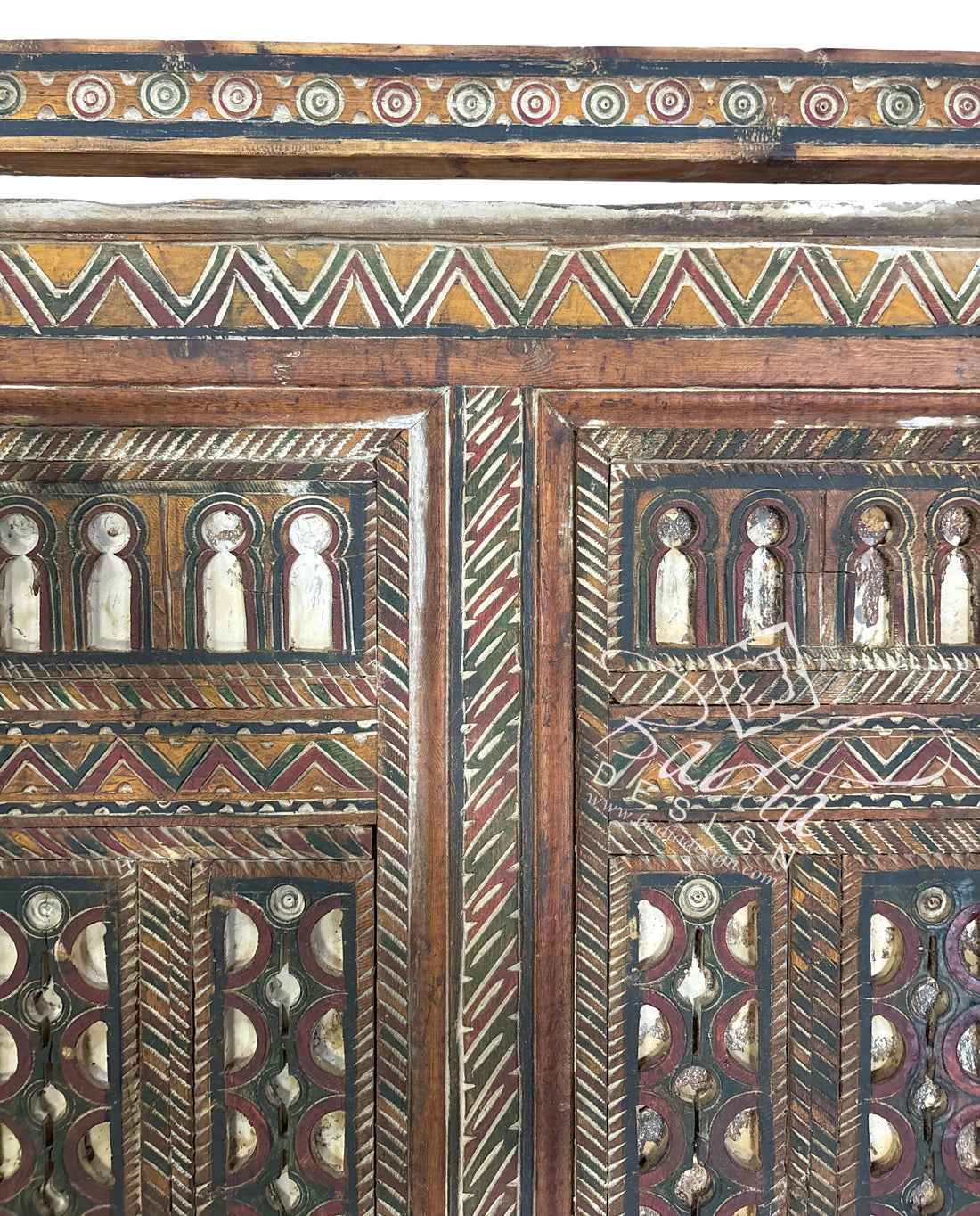 Vintage Wooden Door with Hand Painted Geometric Designs
