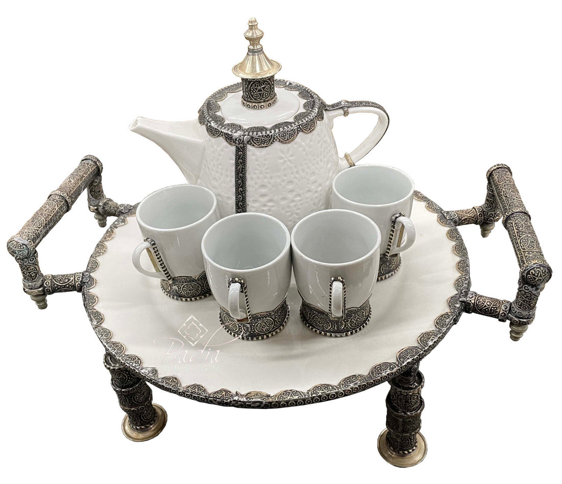 White Ornate Ceramic Tea Cup Set