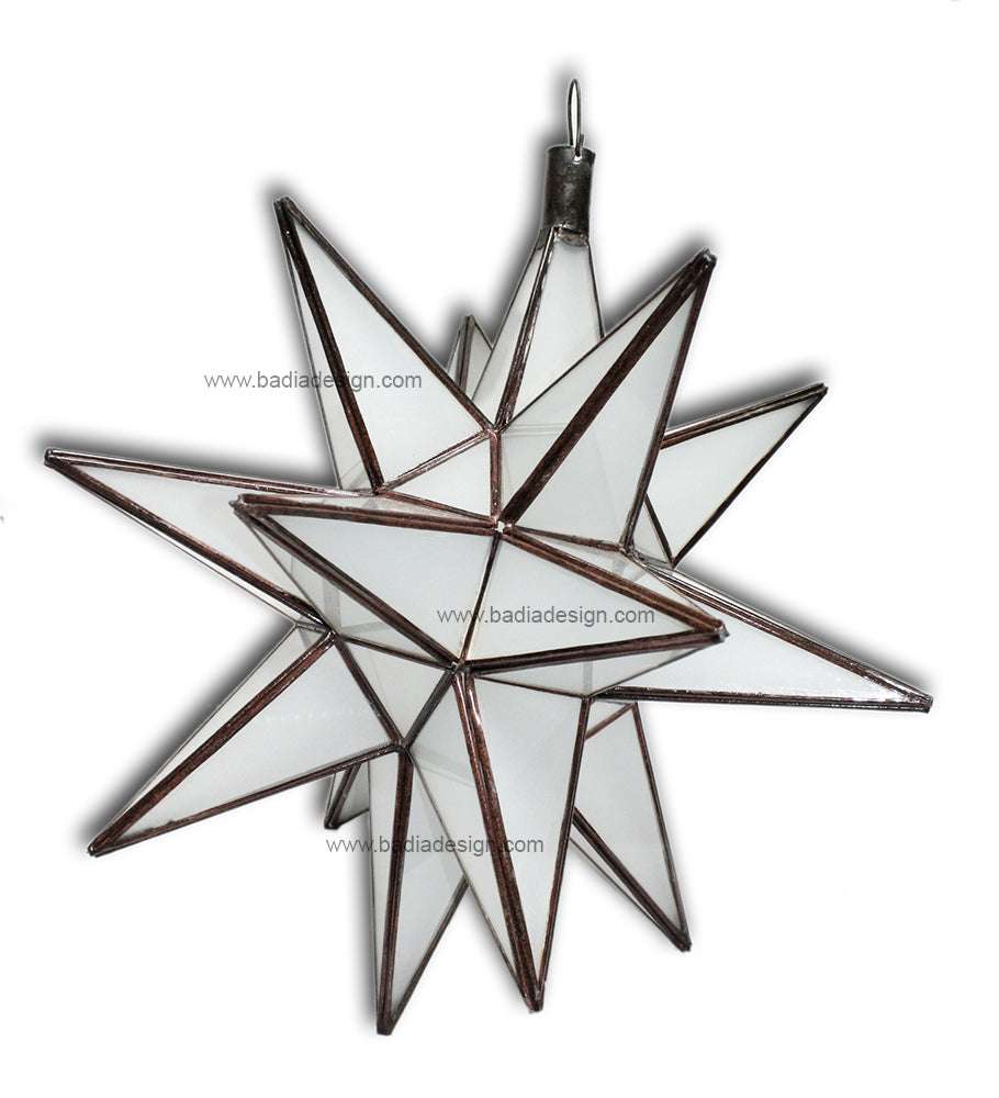 Moroccan Star White Glass Lantern